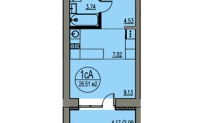 Квартира-студия №4-26.51 кв.м. 1 подъезд