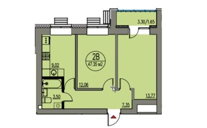 Квартира 2-х комнатная №7-47.35 кв.м. 1 подъезд