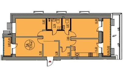 Квартира 3-х комнатная номер 2-71.90 кв.м. 1 подъезд
