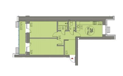 Квартира 2-х комнатная №55-58.10 кв.м. 1 подъезд
