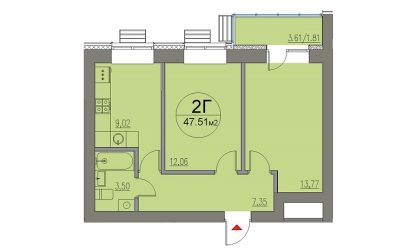 Квартира 2-х комнатная №56-47.51 кв.м. 1 подъезд