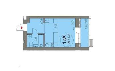 Квартира-студия №53-26.51 кв.м. 1 подъезд