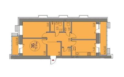 Квартира 3-х комнатная номер 30 — 72.4 кв.м. 1 подъезд