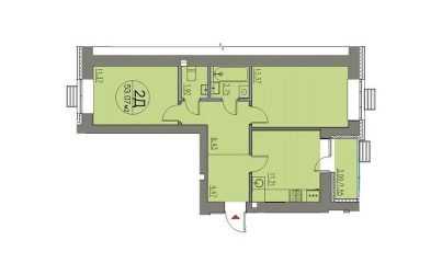 Квартира 2-х комнатная №98-53.1 кв.м. 2 подъезд