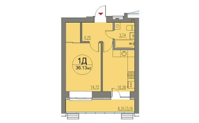 Квартира 1 комнатная №175-36.3 кв.м. 4 подъезд