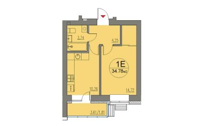 Квартира 1 комнатная №174-34.78 кв.м. 4 подъезд