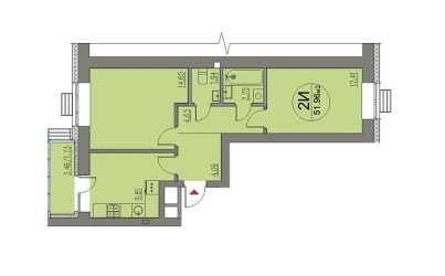 Квартира 2-х комнатная №169-51.96 кв.м. 4 подъезд