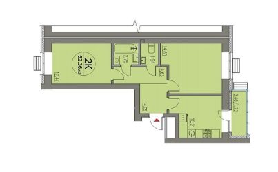 Квартира 2-х комнатная №168-52.36 кв.м. 4 подъезд
